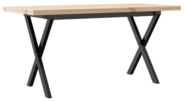 Tömör fenyőfa és acél X-vázú dohányzóasztal 90x40x45,5 cm