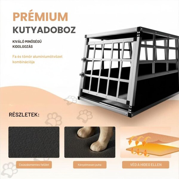 BRUNO kutyaszállító box, 66x90x72cm, ezüst/fekete Jurhan