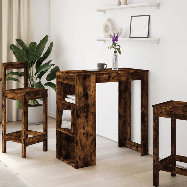 Füstös tölgy szerelt fa bárasztal tárolókkal 102x50x103,5 cm