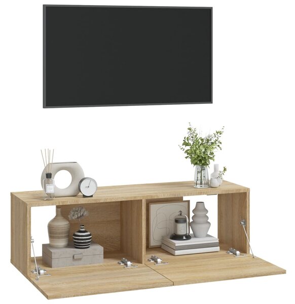 2 db sonoma tölgy szerelt fa fali TV-szekrény 100x30x30 cm