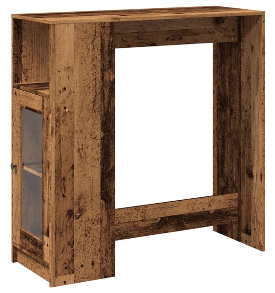 Antik fa színű szerelt fa bárasztal tárolókkal 101x40x103,5 cm
