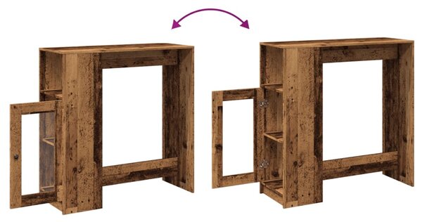 Antik fa színű szerelt fa bárasztal tárolókkal 101x40x103,5 cm