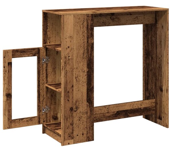 Antik fa színű szerelt fa bárasztal tárolókkal 101x40x103,5 cm
