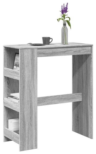 Szürke sonoma szerelt fa bárasztal tárolókkal 90x40x103,5 cm