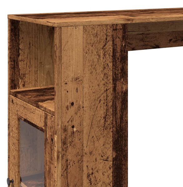 Antik fa színű szerelt fa bárasztal tárolókkal 101x40x103,5 cm