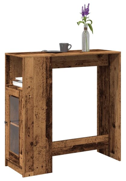 Antik fa színű szerelt fa bárasztal tárolókkal 101x40x103,5 cm