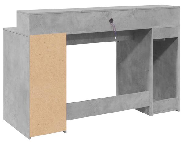 Betonszürke szerelt fa íróasztal LED-világítással 140x55x91 cm