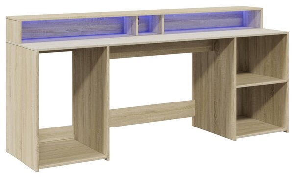 Sonoma tölgy színű szerelt fa íróasztal LED-ekkel 200x55x91 cm