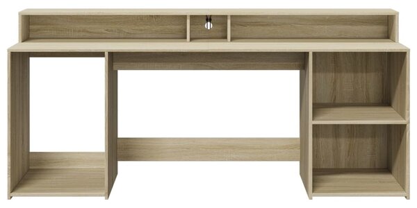 Sonoma tölgy színű szerelt fa íróasztal LED-ekkel 200x55x91 cm