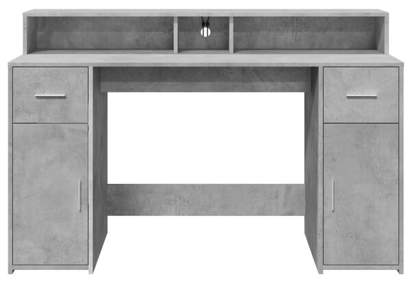 Betonszürke szerelt fa íróasztal LED-világítással 140x55x91 cm