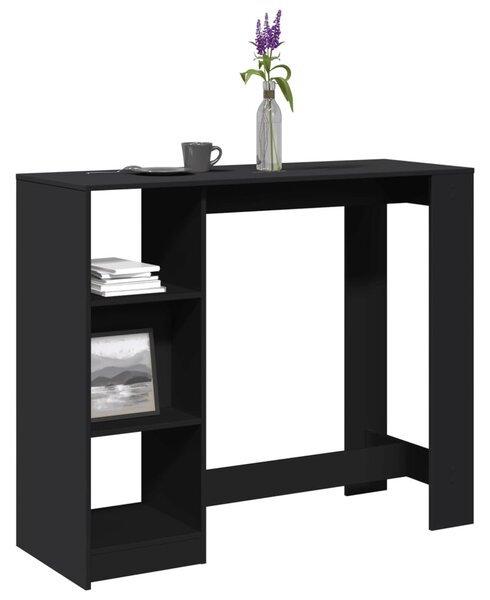 Fekete szerelt fa bárasztal polccal 124 x 46 x 103,5 cm