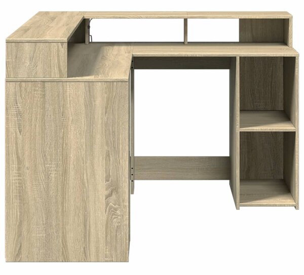 Sonoma tölgy színű szerelt fa íróasztal LED-ekkel 130x130x91 cm