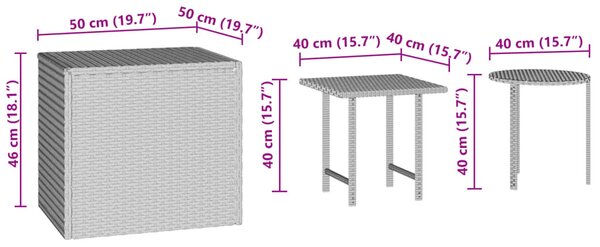 VidaXL 3 db fekete polyrattan kerti kisasztal