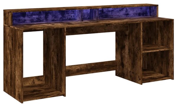 Füstös tölgy színű szerelt fa íróasztal LED-ekkel 200x55x91 cm