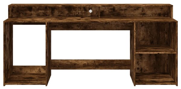 Füstös tölgy színű szerelt fa íróasztal LED-ekkel 200x55x91 cm