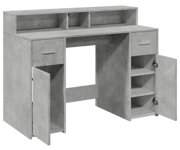 Betonszürke szerelt fa íróasztal LED-világítással 120x55x91 cm