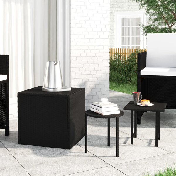 VidaXL 3 db fekete polyrattan kerti kisasztal