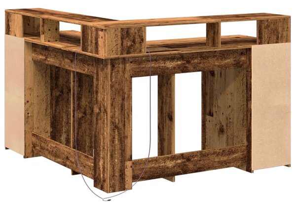 Antik fa színű szerelt fa íróasztal LED-ekkel 130 x 130 x 91 cm