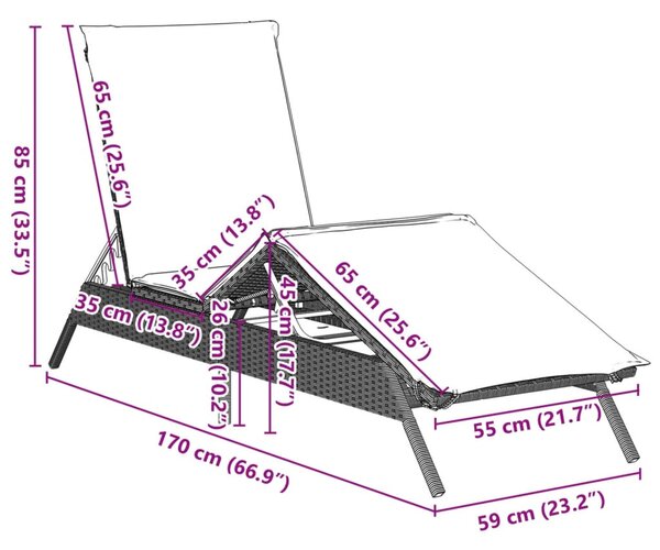 Világosszürke polyrattan napozóágy párnával