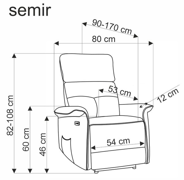 Semir elektromos relax fotel (Szín: szürke)
