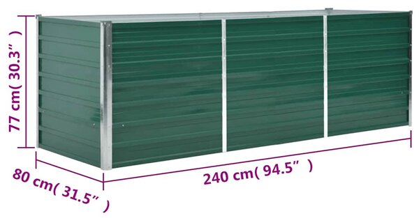 Zöld horganyzott acél kerti magaságyás 240 x 80 x 77 cm