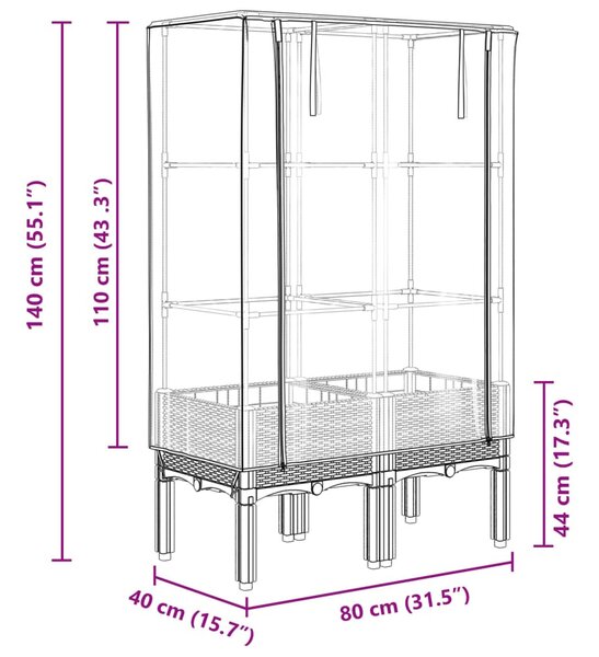 Rattan megjelenésű magaságyás melegháztakaróval 80x40x140 cm