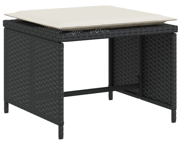 Fekete polyrattan kerti szék lábtartóval