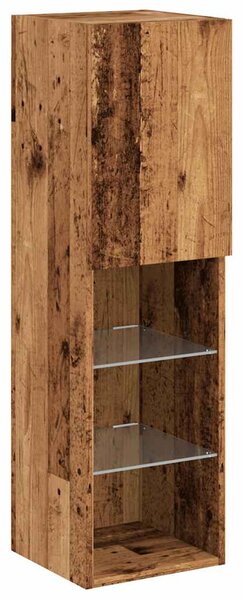 2 db antik fa színű TV-szekrény LED-lámpákkal 30,5x30x102 cm