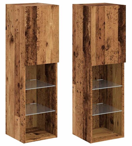 2 db antik fa színű TV-szekrény LED-lámpákkal 30,5x30x102 cm