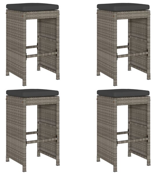4 db szürke polyrattan kerti bárszék párnával