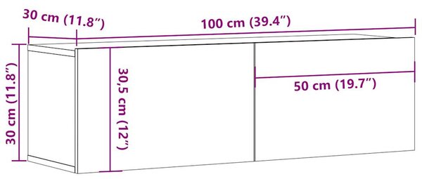 Antik fa színű szerelt fa fali TV-szekrény 100 x 30 x 30 cm