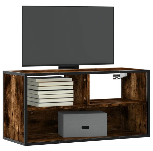 Füstös tölgy színű szerelt fa és fém TV-szekrény 80x31x39,5 cm