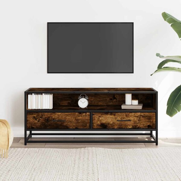 Füstös tölgy színű szerelt fa és fém TV-szekrény 100x34,5x40 cm