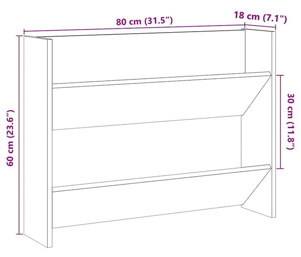 Antik fa színű szerelt fa fali cipőszekrény 80 x 18 x 60 cm
