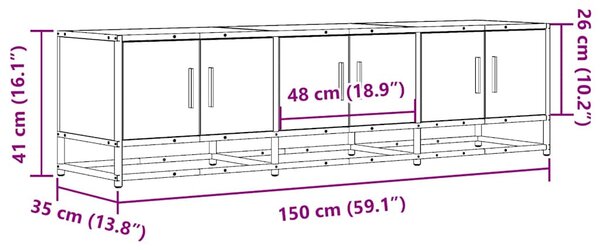 Barna tölgy színű szerelt fa és fém TV-szekrény 150x35x41 cm