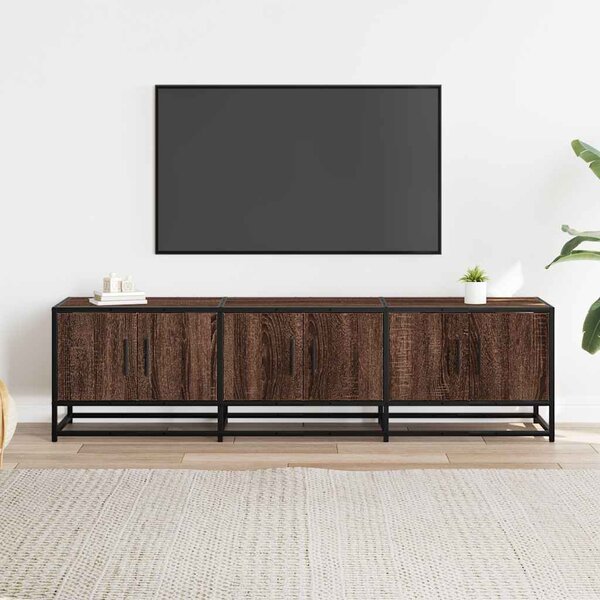 Barna tölgy színű szerelt fa és fém TV-szekrény 150x35x41 cm