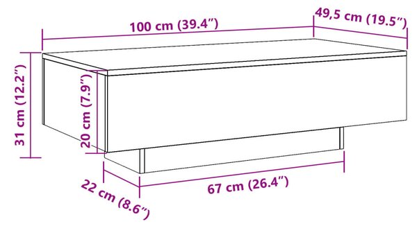 Kézműves tölgy színű szerelt fa dohányzóasztal 100x49,5x31 cm
