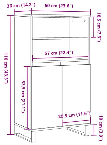 Antik fa színű szerelt fa magasszekrény 60 x 36 x 110 cm