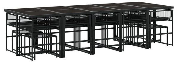 15 részes fekete polyrattan kerti étkezőgarnitúra párnákkal