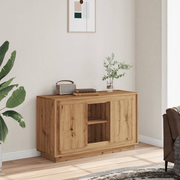 Kézműves tölgy színű szerelt fa tálalószekrény 102 x 35 x 60 cm