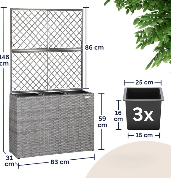 Casaria® Virágtartó boxszal és rácsozatttal - szürke