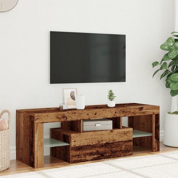 Antik fa színű szerelt fa TV-szekrény LED-ekkel 120x36,5x40 cm