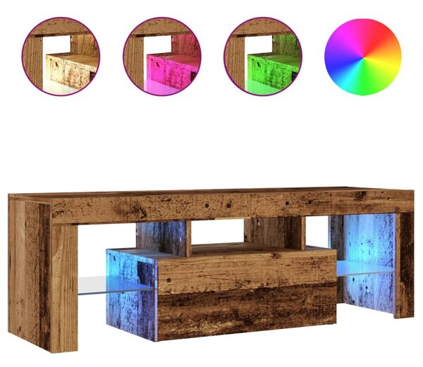 Antik fa színű szerelt fa TV-szekrény LED-ekkel 120x36,5x40 cm
