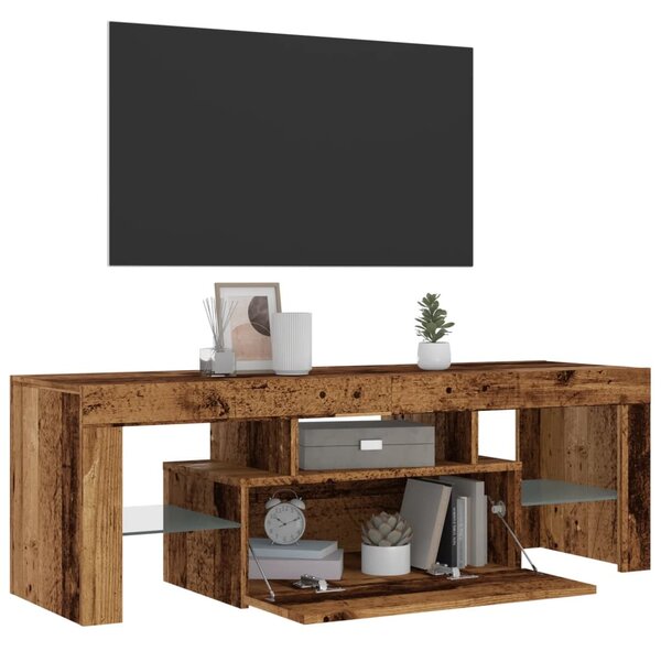 Antik fa színű szerelt fa TV-szekrény LED-ekkel 120x36,5x40 cm