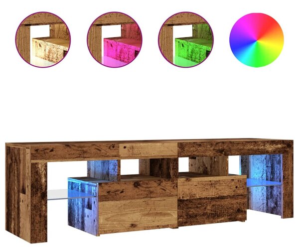 Antik fa színű szerelt fa TV-szekrény LED-ekkel 140x36,5x40 cm