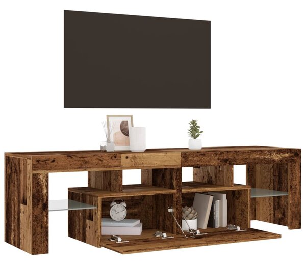 Antik fa színű szerelt fa TV-szekrény LED-ekkel 140x36,5x40 cm