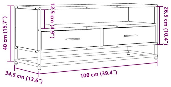 Fekete szerelt fa és fém TV-szekrény 100x34,5x40 cm