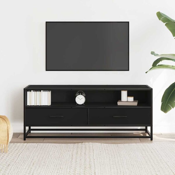 Fekete szerelt fa és fém TV-szekrény 100x34,5x40 cm