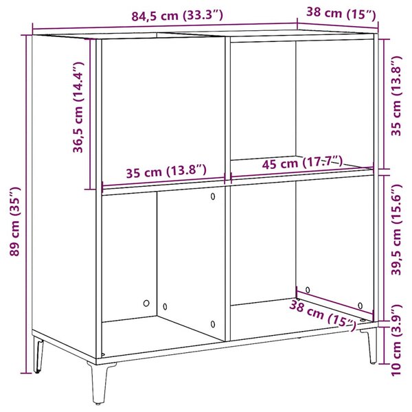 Antik fa színű szerelt fa hanglemezszekrény 84,5 x 38 x 89 cm