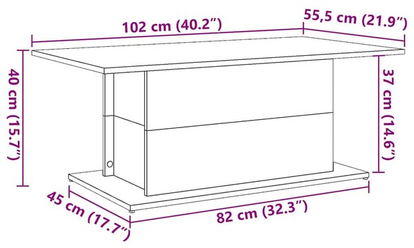 Kézműves tölgy színű szerelt fa dohányzóasztal 102x55,5x40 cm